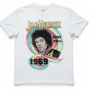 Jimi Hendrix T-Shirt Kids Large White Graphic Tee 1969 Rock Band Retro Music EUC